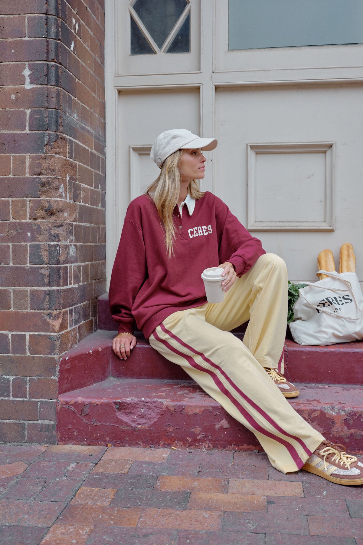Gigi Wide Leg Terry Trackpant ~ Butter + Burgundy