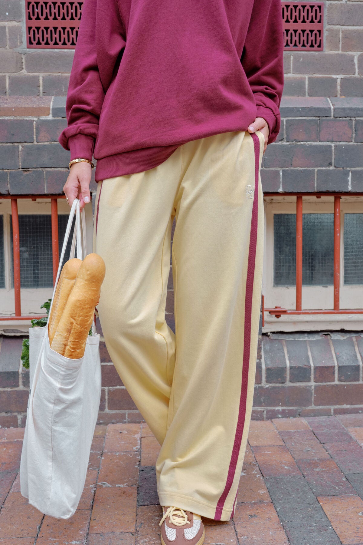 Gigi Wide Leg Terry Trackpant ~ Butter + Burgundy