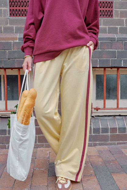 Gigi Wide Leg Terry Trackpant ~ Butter + Burgundy