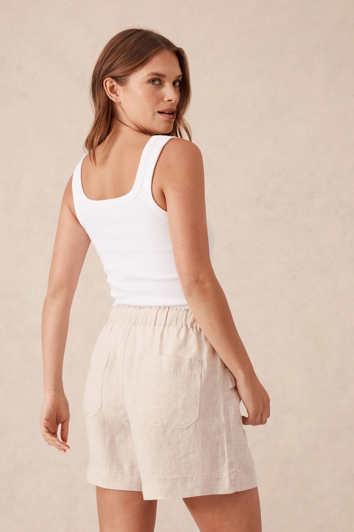 Panelled Pull On Short Natural Linen