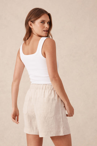 Panelled Pull On Short Natural Linen