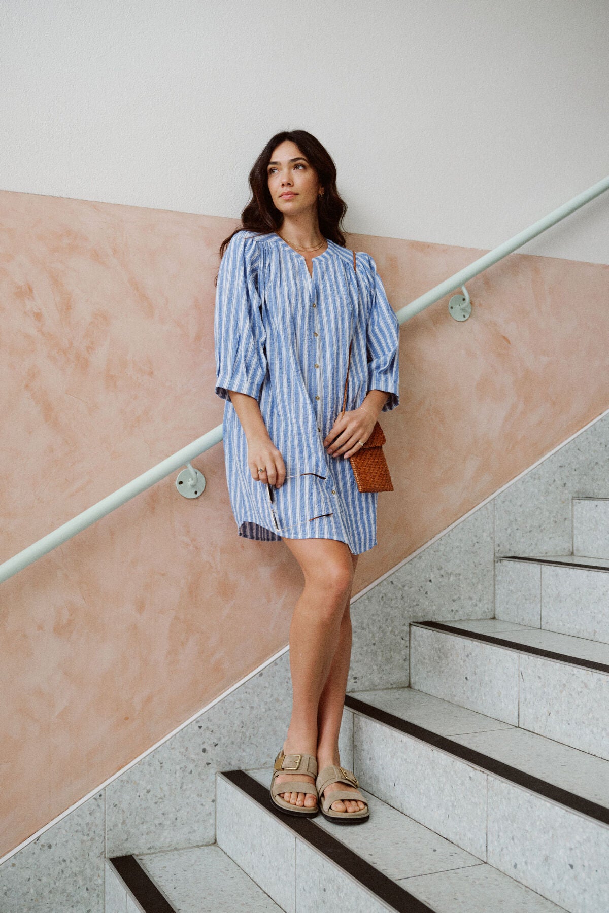 Crinkle Mini Dress Cobalt Stripe