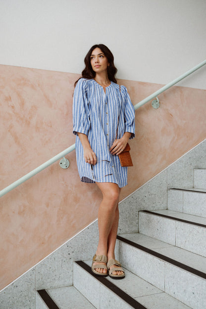 Crinkle Mini Dress Cobalt Stripe