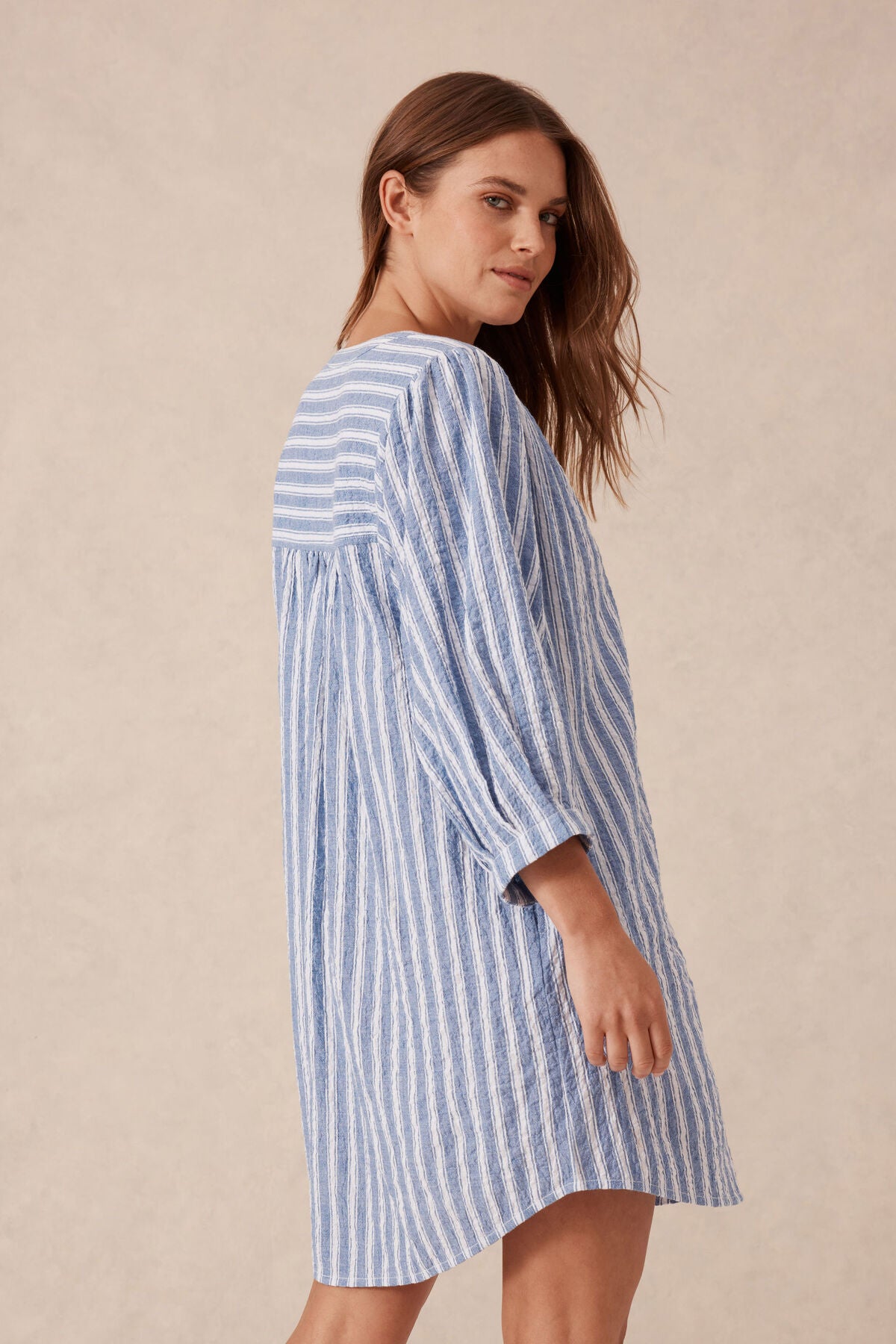 Crinkle Mini Dress Cobalt Stripe