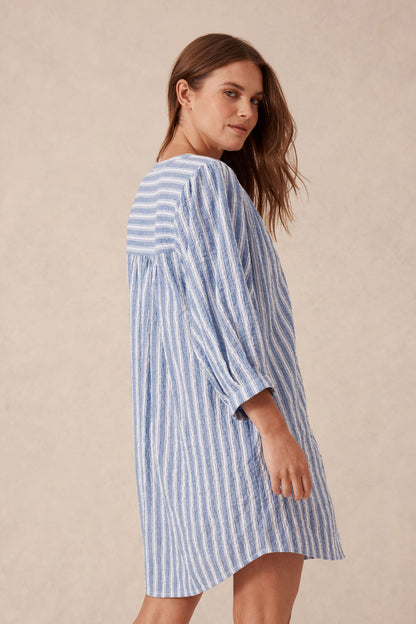 Crinkle Mini Dress Cobalt Stripe