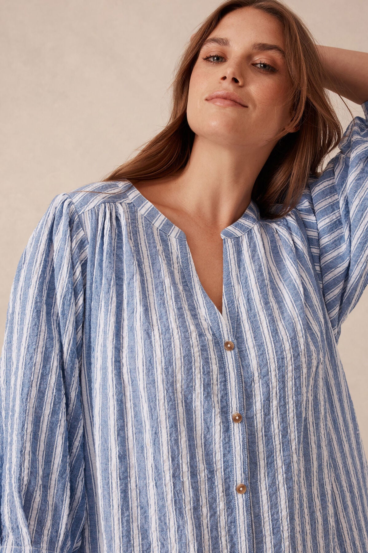 Crinkle Mini Dress Cobalt Stripe