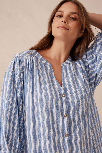 Crinkle Mini Dress Cobalt Stripe