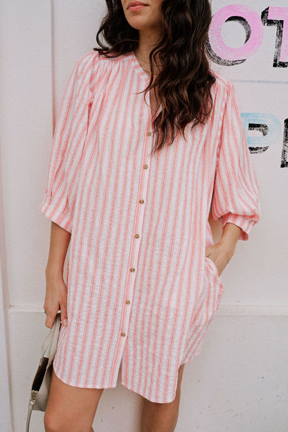 Crinkle Mini Dress Pink Red Stripe