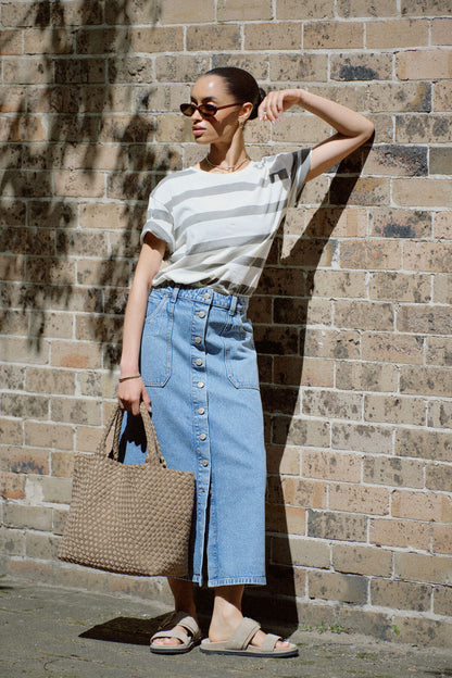 Button Through Denim Midi Skirt