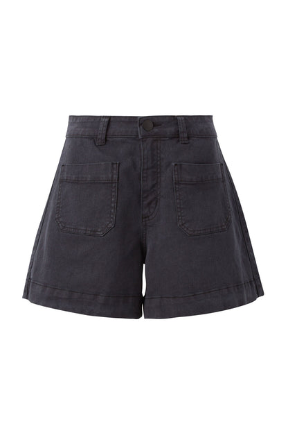 Esther Denim Patch Pocket Short Washed Black