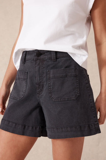 Denim Patch Pocket Short Washed Black