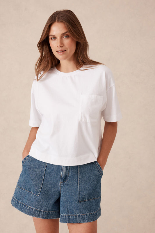 Boxy Pocket Tee White