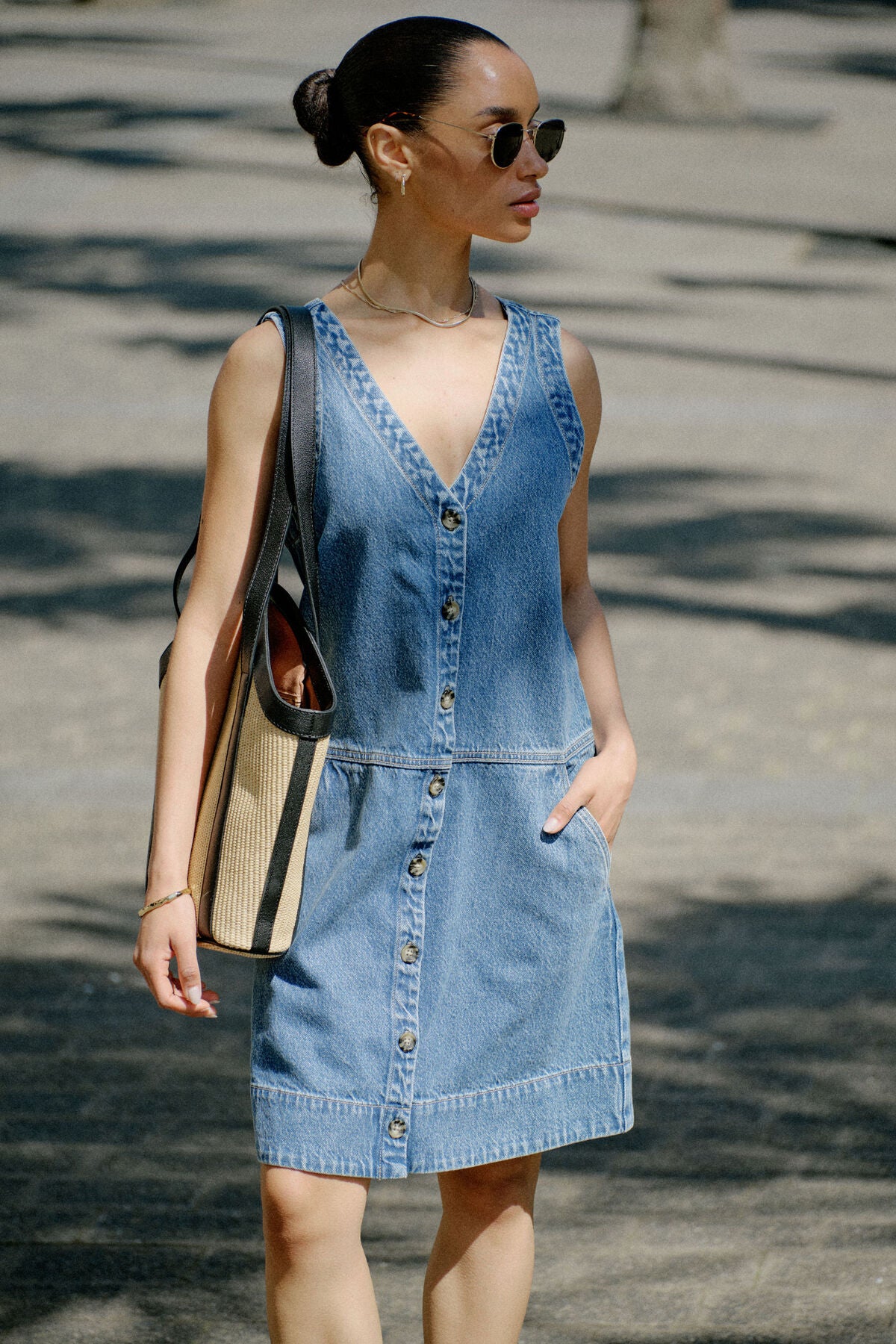 Side Pocket Mini Shift Dress Fresh Indigo