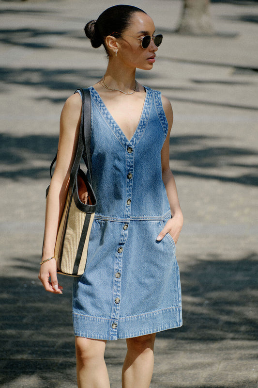 Side Pocket Mini Shift Dress Fresh Indigo