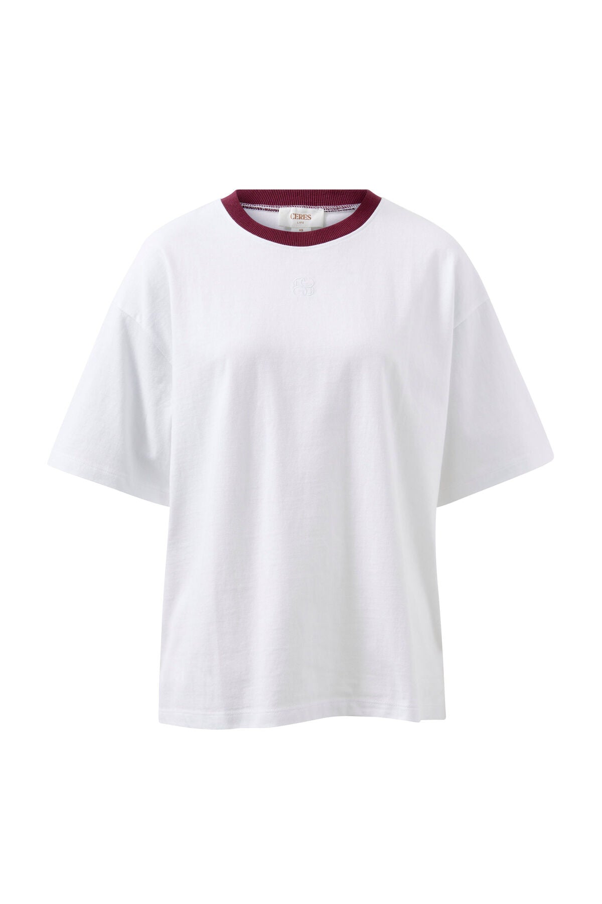 Ringer Tee White Raisin