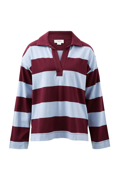 Shelby Slouchy Rugby Top Chalk Blue Raisin Stripe