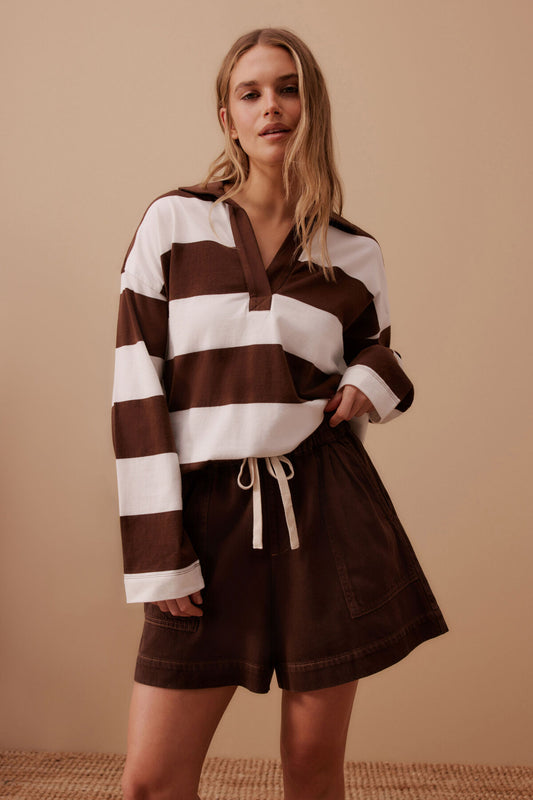 Shelby Slouchy Rugby Top Ecru Choc