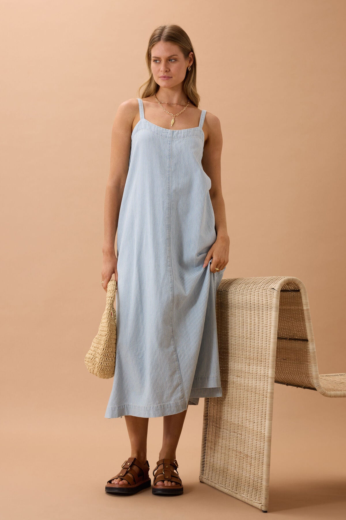 Remy Strappy Midi Dress ~ Stripe