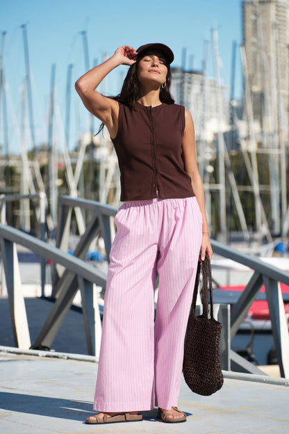 Lyla Button Through Rib Tank Chocolate