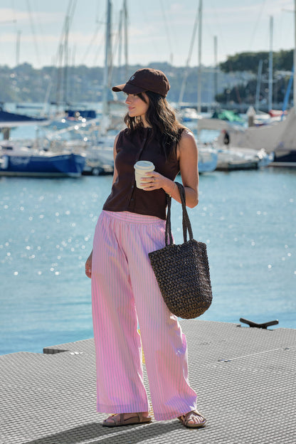 Lyla Button Through Rib Tank Chocolate