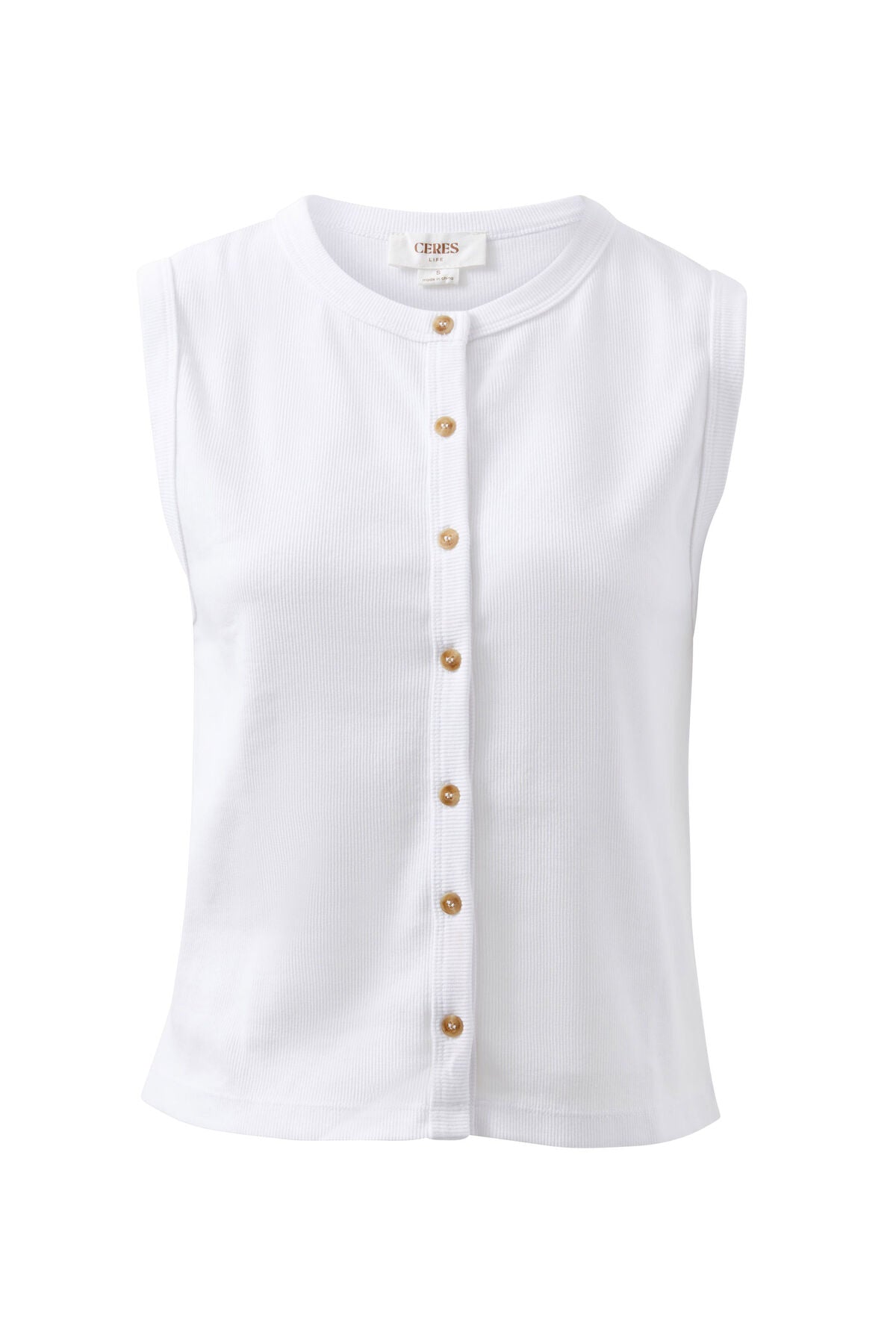 Lyla Button Through Rib Tank White