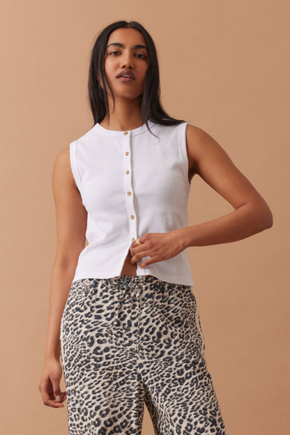 Lyla Button Through Rib Tank White