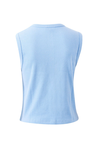 Lyla Button Through Rib Tank Sky Blue