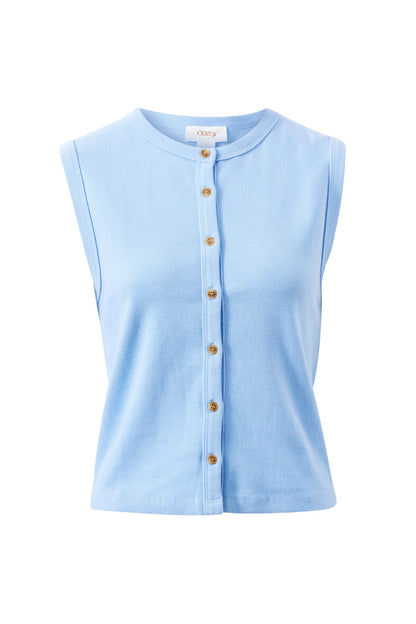 Lyla Button Through Rib Tank Sky Blue