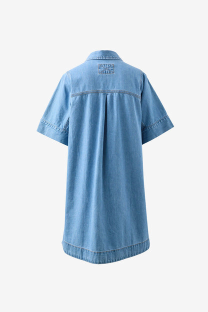 Ava Short Sleeve Yoke Detail Mini Dress Vintage Blue