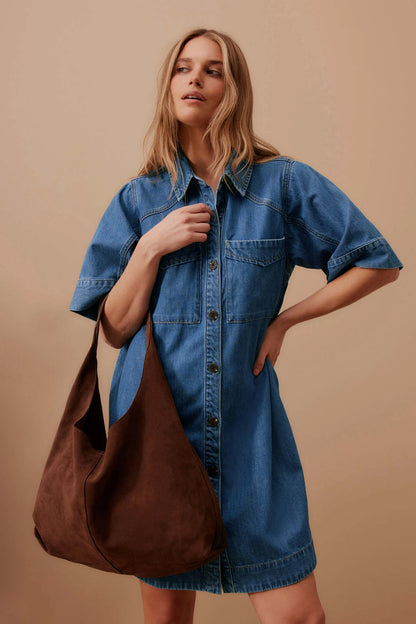 Ava Short Sleeve Yoke Detail Mini Dress Fresh Indigo
