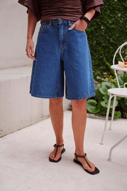 Olive Belted Denim Short Fresh Indigo