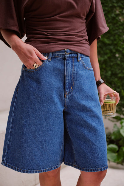 Olive Belted Denim Short Fresh Indigo