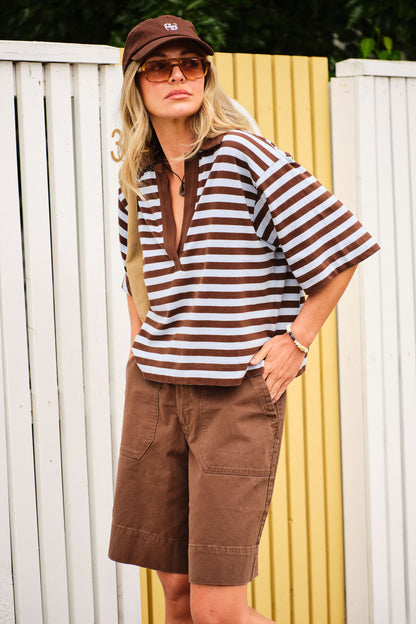 Arlie Short Sleeve Rugby Shirt ~ Choc + Chalk