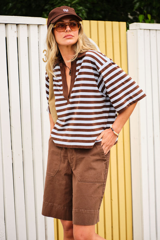 Arlie Short Sleeve Rugby Shirt ~ Choc + Chalk