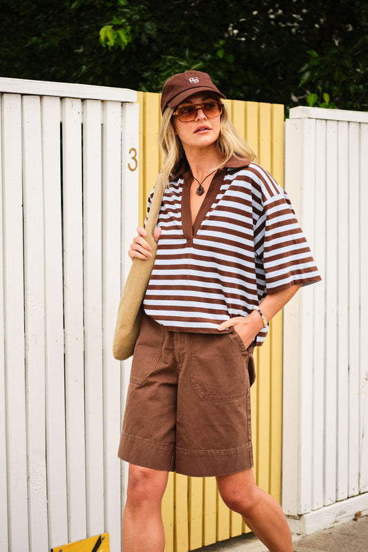 Arlie Short Sleeve Rugby Shirt ~ Choc + Chalk