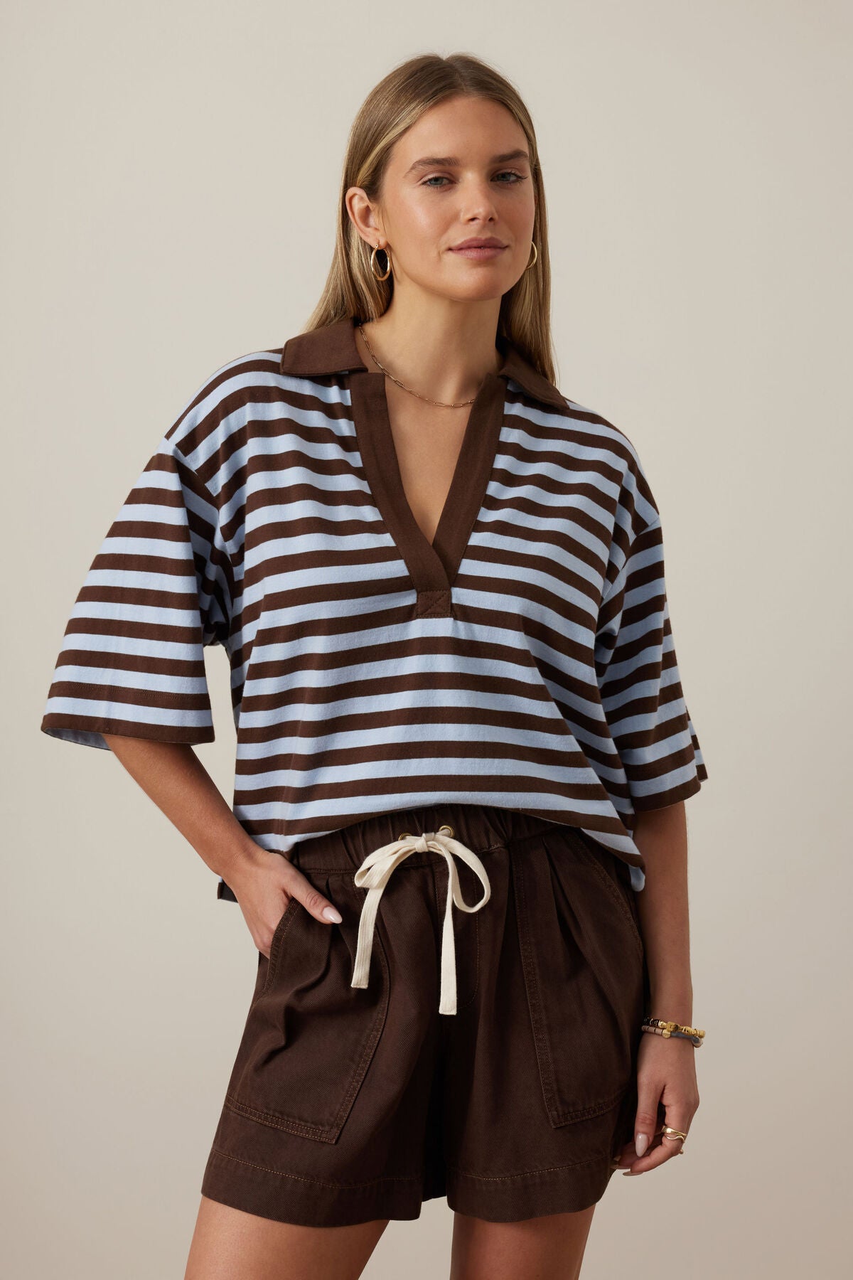 Arlie Short Sleeve Rugby Shirt ~ Choc + Chalk