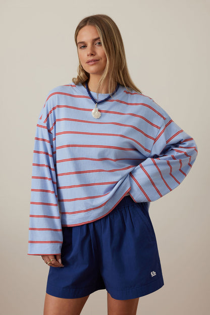 Beau Long Sleeve Slouchy Tee ~ blue + red