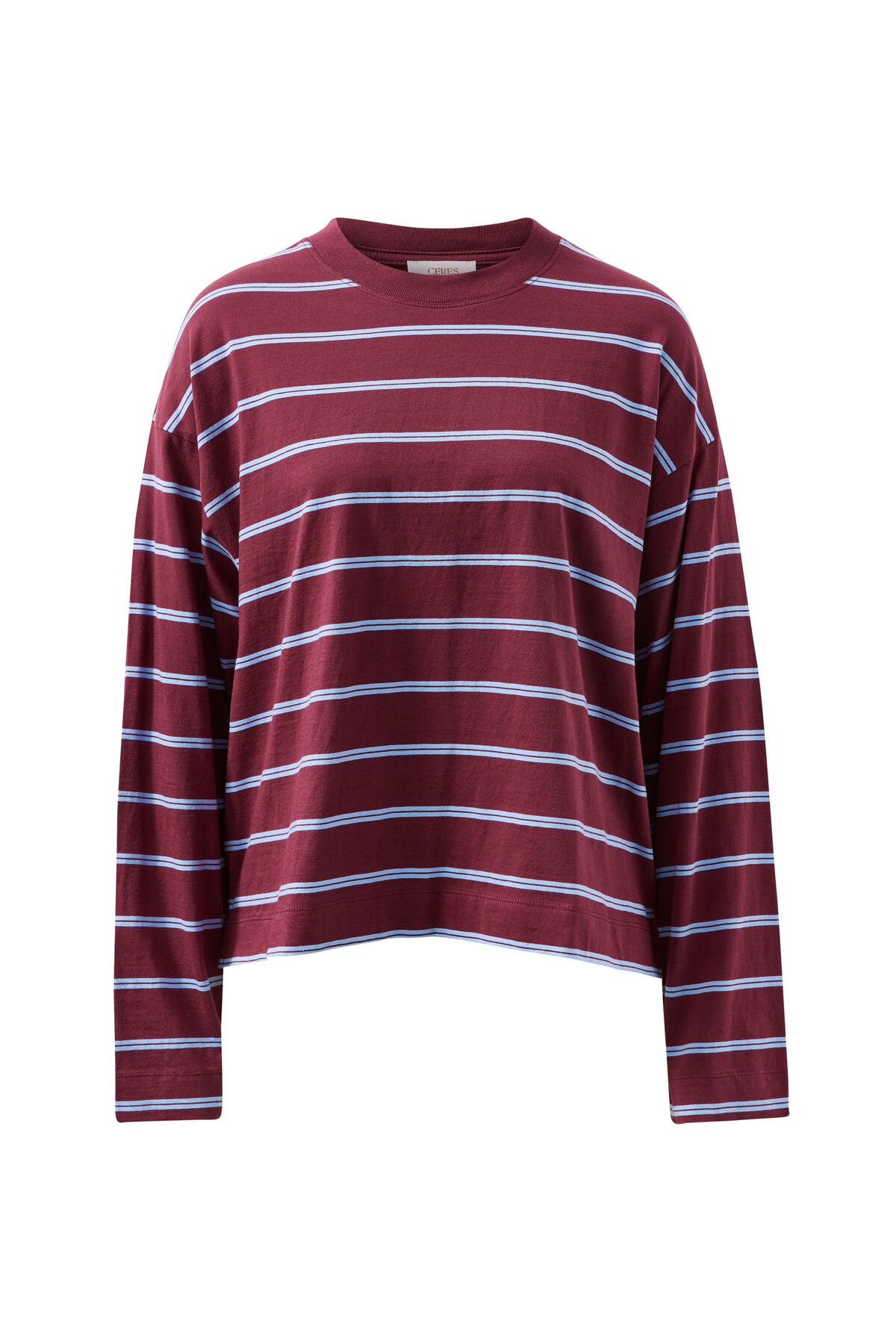 Beau Long Sleeve Slouchy Tee ~ Burgundy + Sky