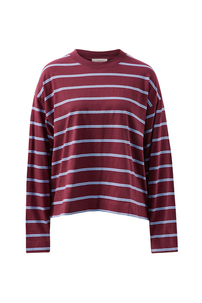 Beau Long Sleeve Slouchy Tee ~ Burgundy + Sky