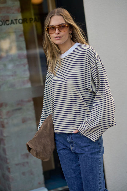 Beau Long Sleeve Slouchy Tee ~ Navy + Butter