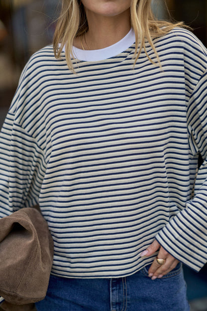 Beau Long Sleeve Slouchy Tee ~ Navy + Butter
