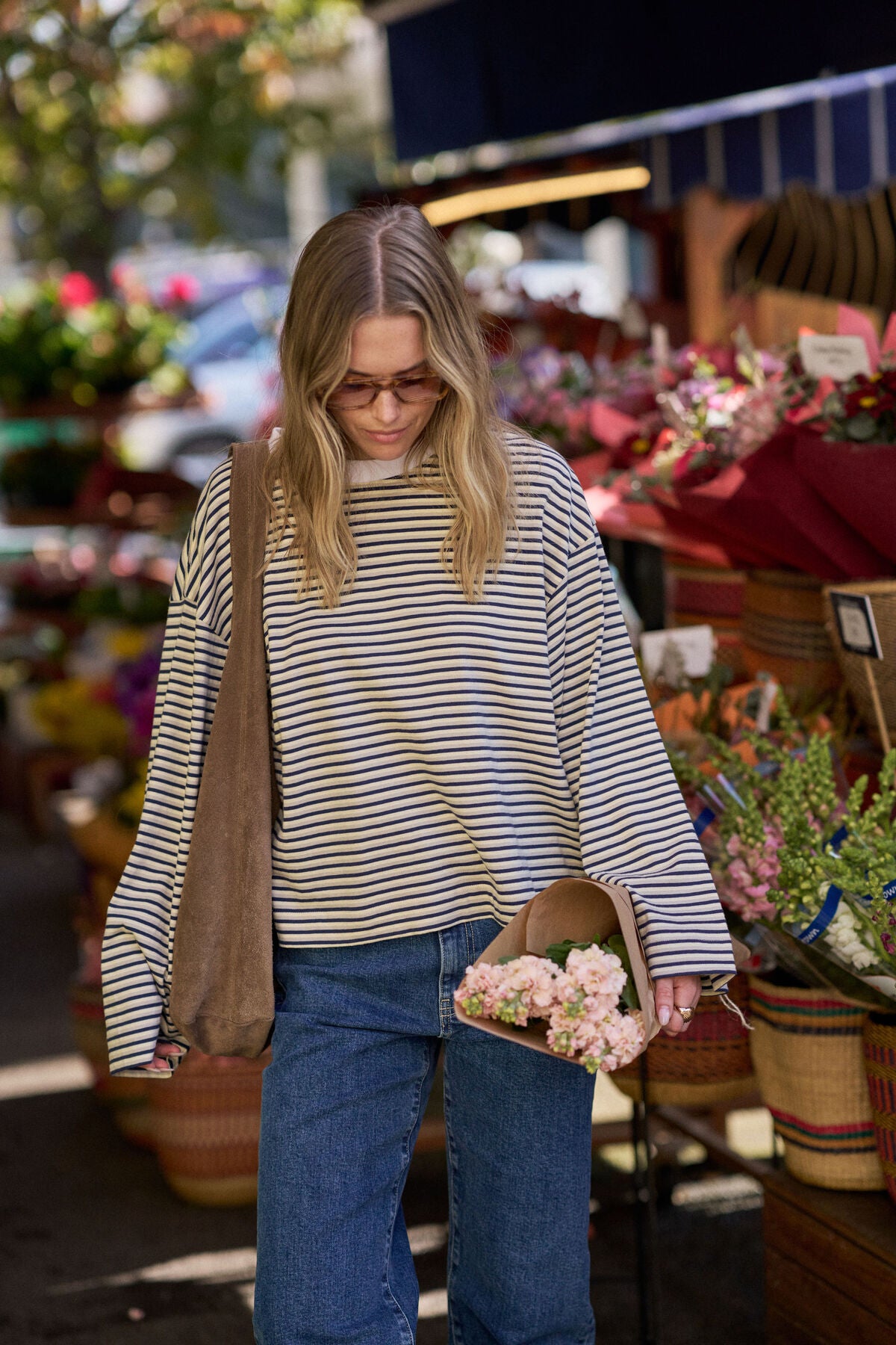 Beau Long Sleeve Slouchy Tee ~ Navy + Butter