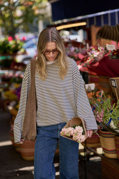 Beau Long Sleeve Slouchy Tee ~ Navy + Butter