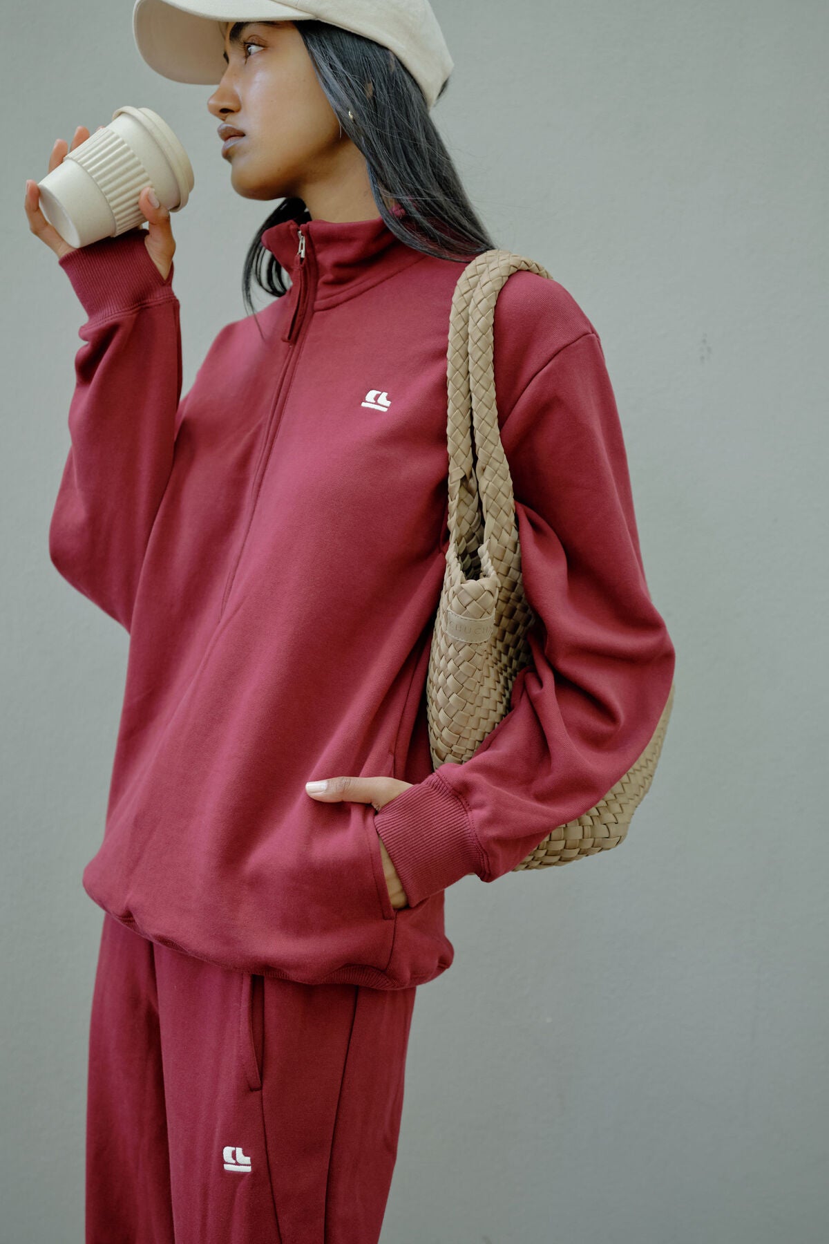 Lonny Oversized Half Zip Sweater ~ Burgundy