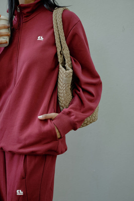 Lonny Oversized Half Zip Sweater ~ Burgundy