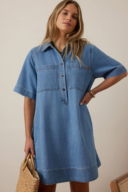 Milly Short Sleeve Mini Dress ~ Vintage Blue