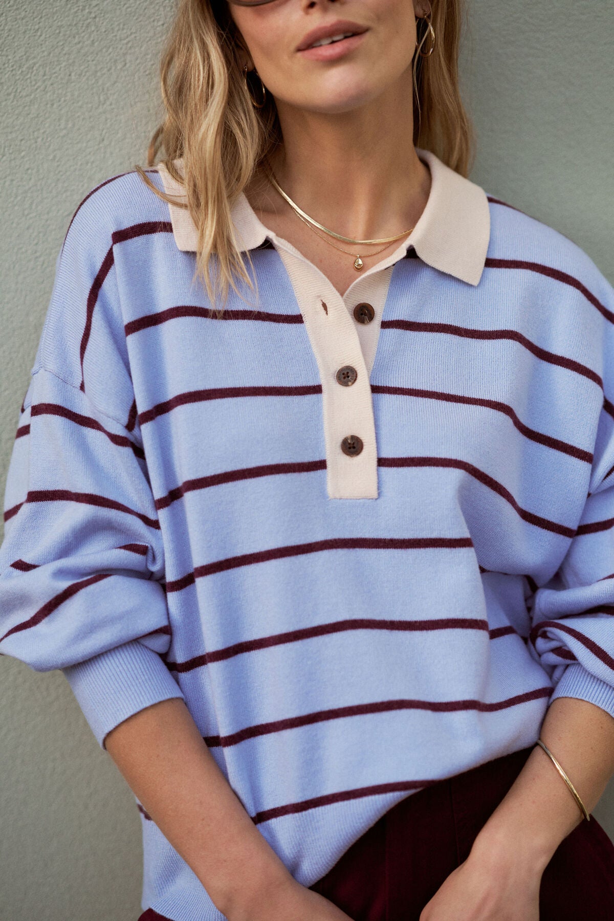 Jessa Rugby Knit ~ Sky Blue Stripe