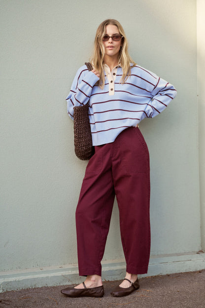 Jessa Rugby Knit ~ Sky Blue Stripe