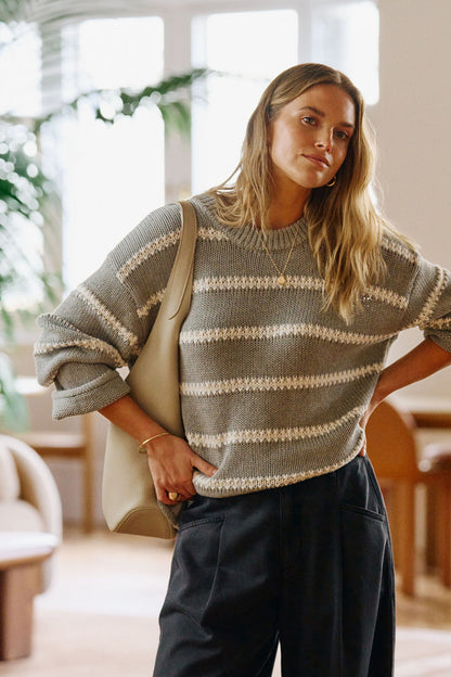 Lila Oversized Knit Crew ~ Grey Marle