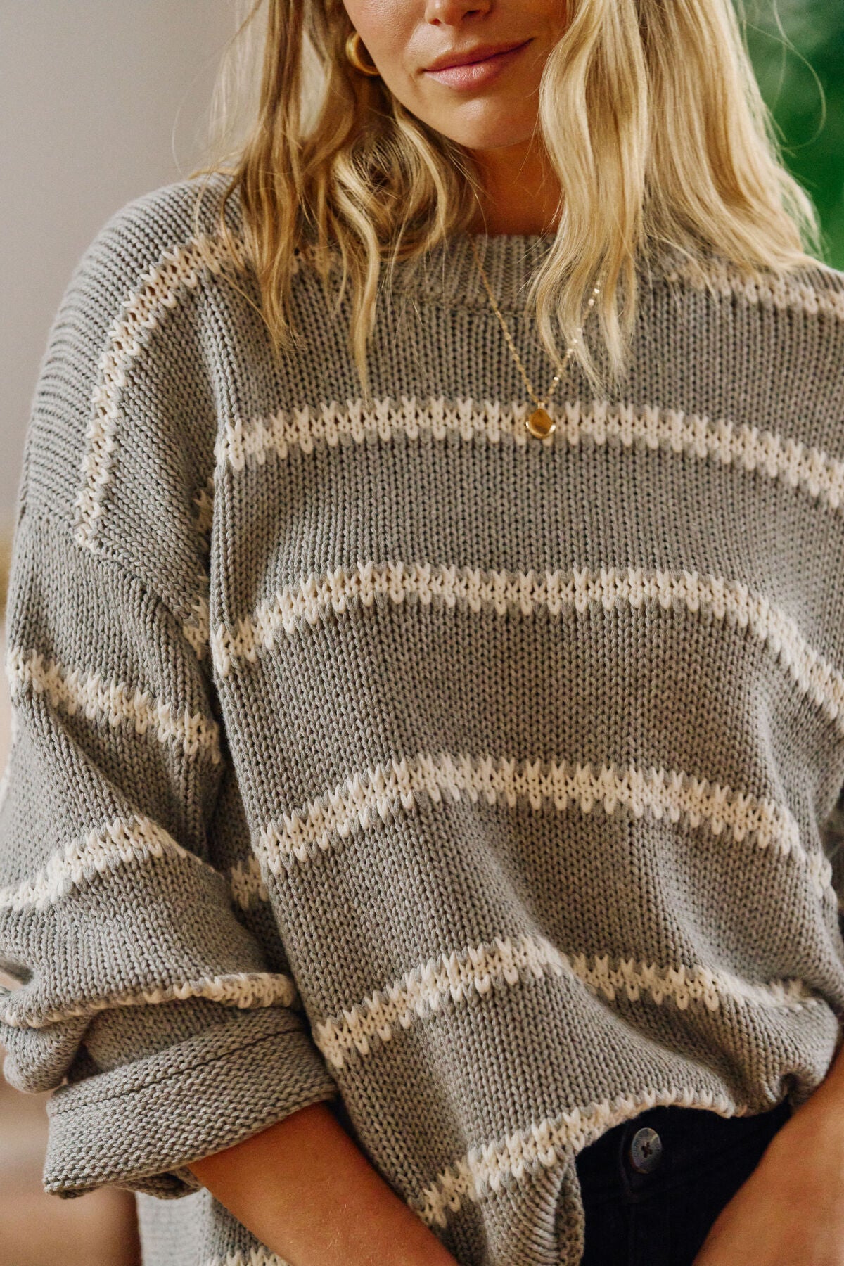 Lila Oversized Knit Crew ~ Grey Marle